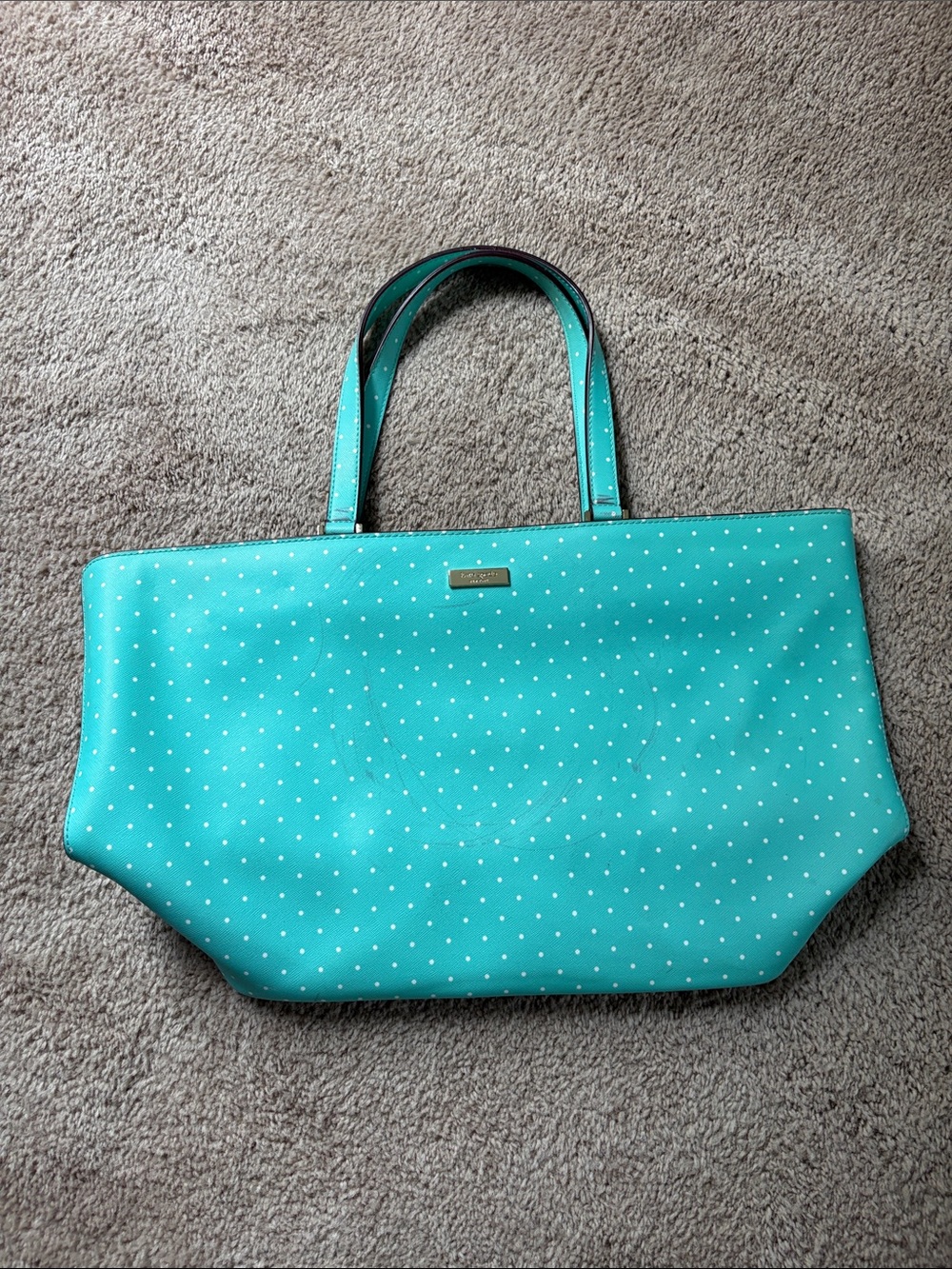 Kate Spade Mint Green/Blue and White Polka Dot Shoulder Bag